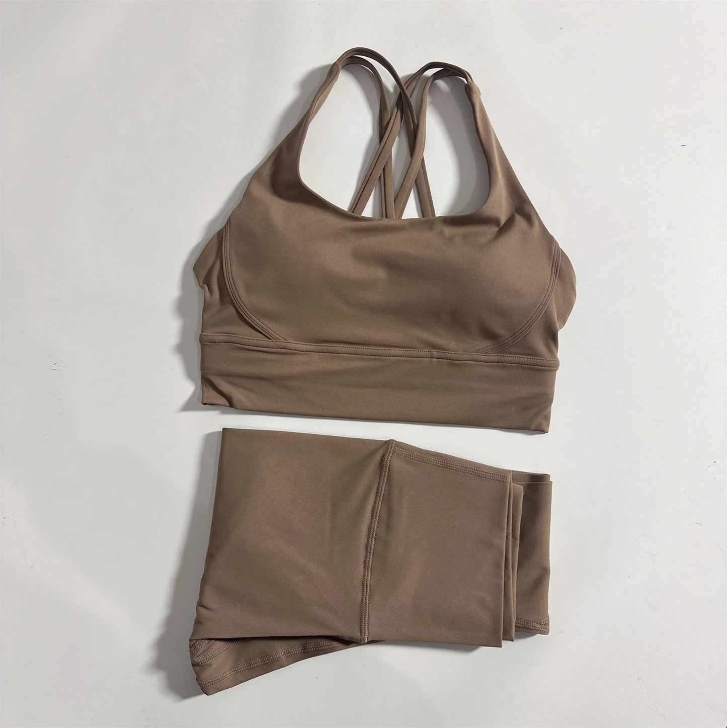Solid Color Gym Fitness Set Tight Soft cross Fitness Bra 2pc compression High Waist Yoga Legging Suit Comprehensive Training Jog
