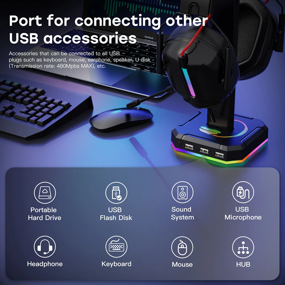 Aluminuim Alloy Headphone Stand RGB Backlight Headphone Bracket Display Rack Gaming Headset Holder Vertical Bracket Hanger