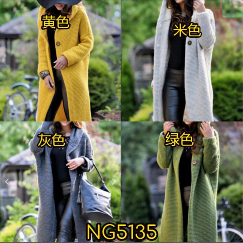 2025 Autumn/Winter New Women's Cardigan Mid-Length Pure Color Long Sleeve Knitwear With Hood Cardigan For Women
