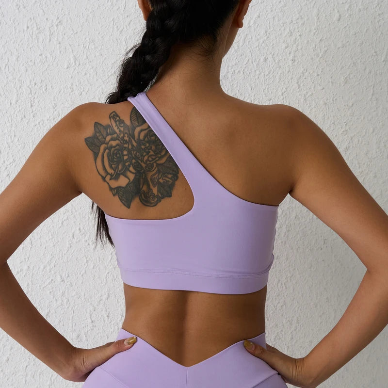 DIAS FIT JOY One-Shoulder Sexy Sports Bra Yoga Fitness Training Outwear with Detachable Beauty Back Design for Women