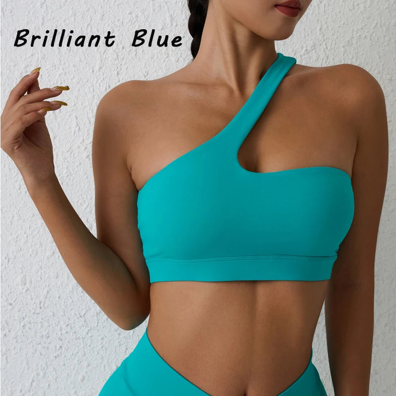 DIAS FIT JOY One-Shoulder Sexy Sports Bra Yoga Fitness Training Outwear with Detachable Beauty Back Design for Women