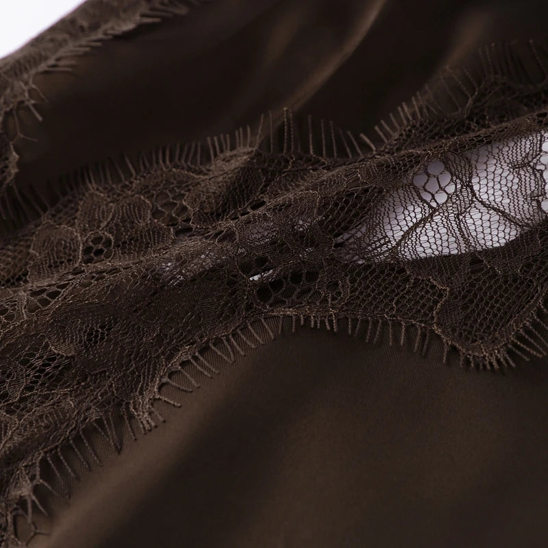 Sexy Sling Satin Dress Women V Neck Backless Patchwork Lace Vestidos Female 2025 Summer Chic Fashion Evening Party Dresses