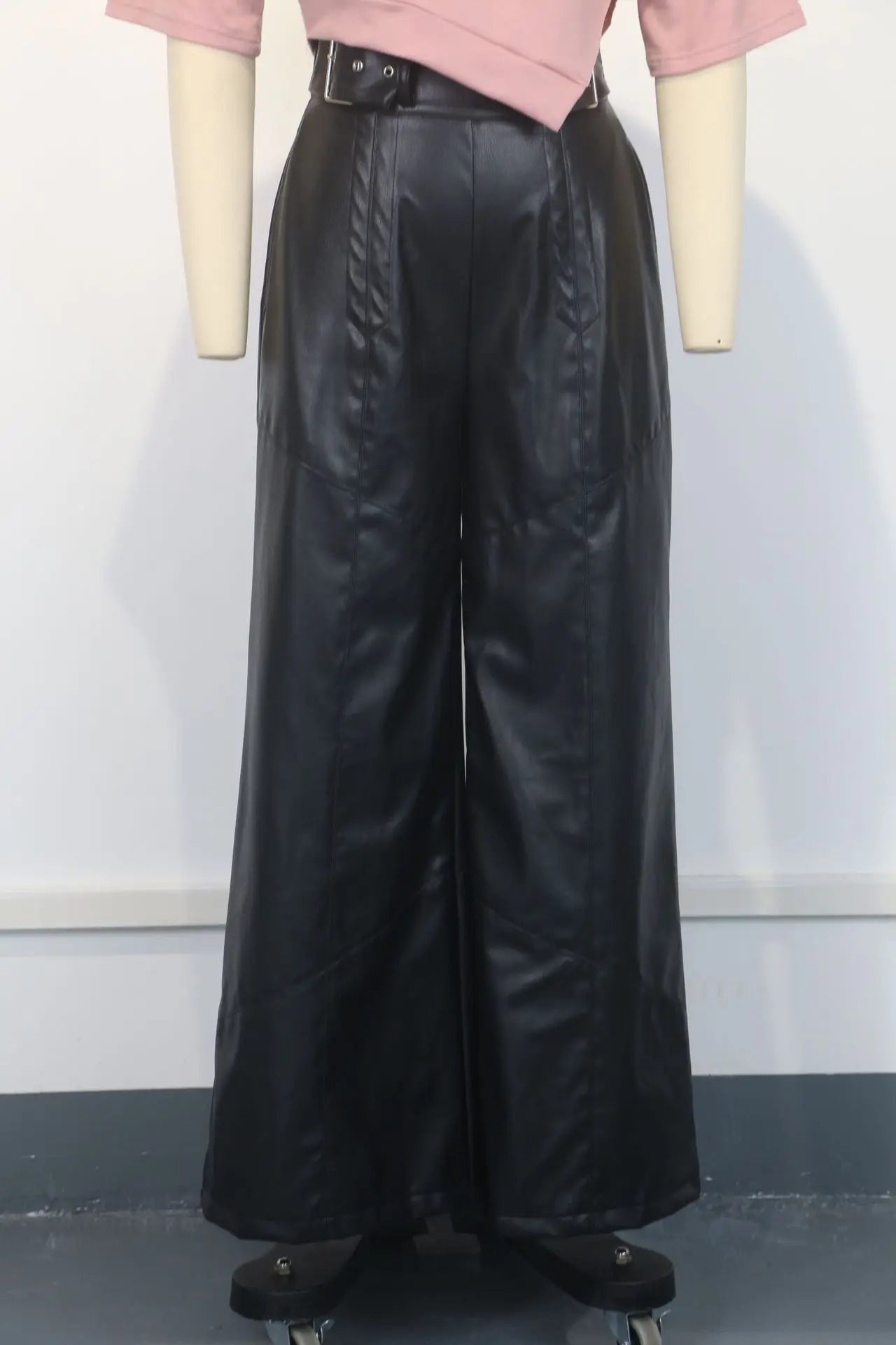 CM.YAYA Women Fashion Faux Leather High Waist Wide Leg Loose Pants Sashes Zipper 2025 Spring Party Casual Street PU Trousers