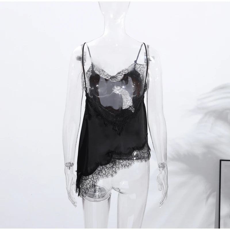 Fashion V-neck Backless Dip Hem Romantic Blouse Sexy Lace Hollow Out Slip Tops For Women Lady 2025 Summer Evening Party Tops