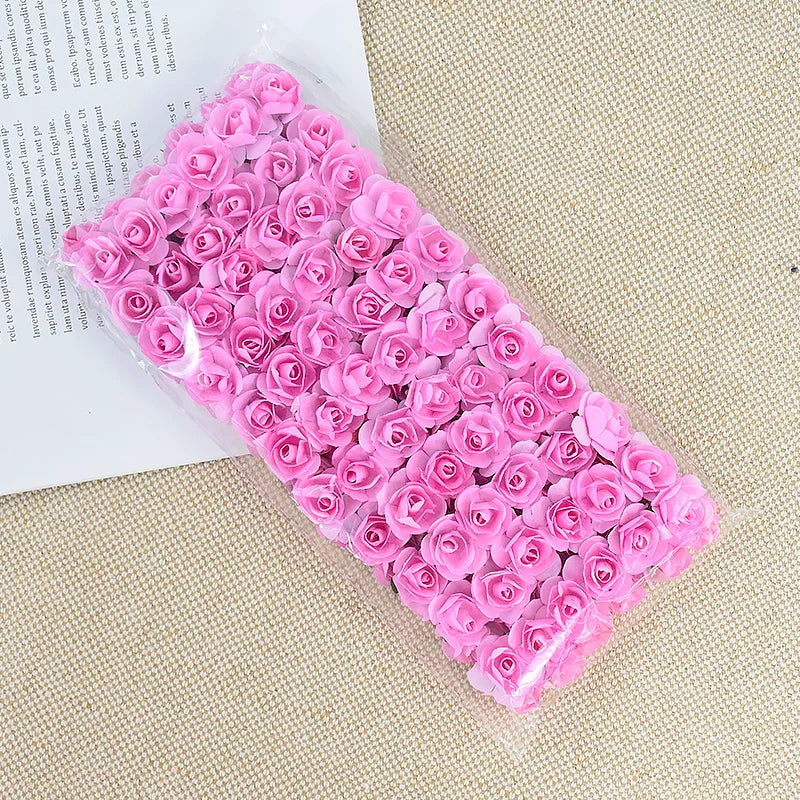 144pcs 2cm Artificial Mini Paper Rose Bouquet for Wedding Party Decoration Home DIY Wreath Gifts Scrapbooking Craft Fake Flowers
