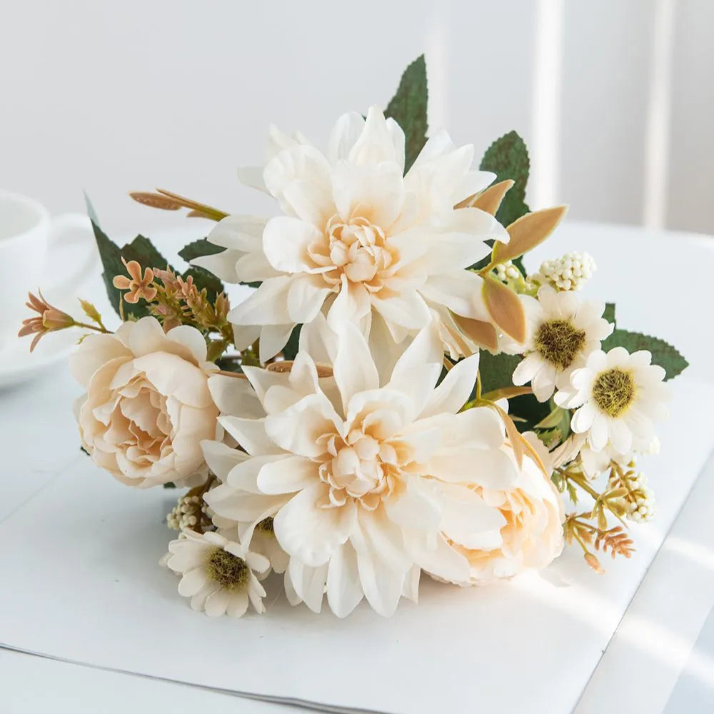 Hot sales Artificial Flowers Silk Dahlia Rose daisy Festival Home Wreath Decoration Bonsai Room Wedding Bridal Bouquet Diy gift