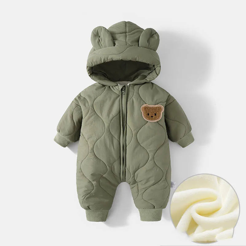 Winter Infant Babys Boys Rompers Cotton Fleece Thick Warm Toddler Kids Boys Jumpsuits Newborn Boys Bear Printed Hooded Onesies
