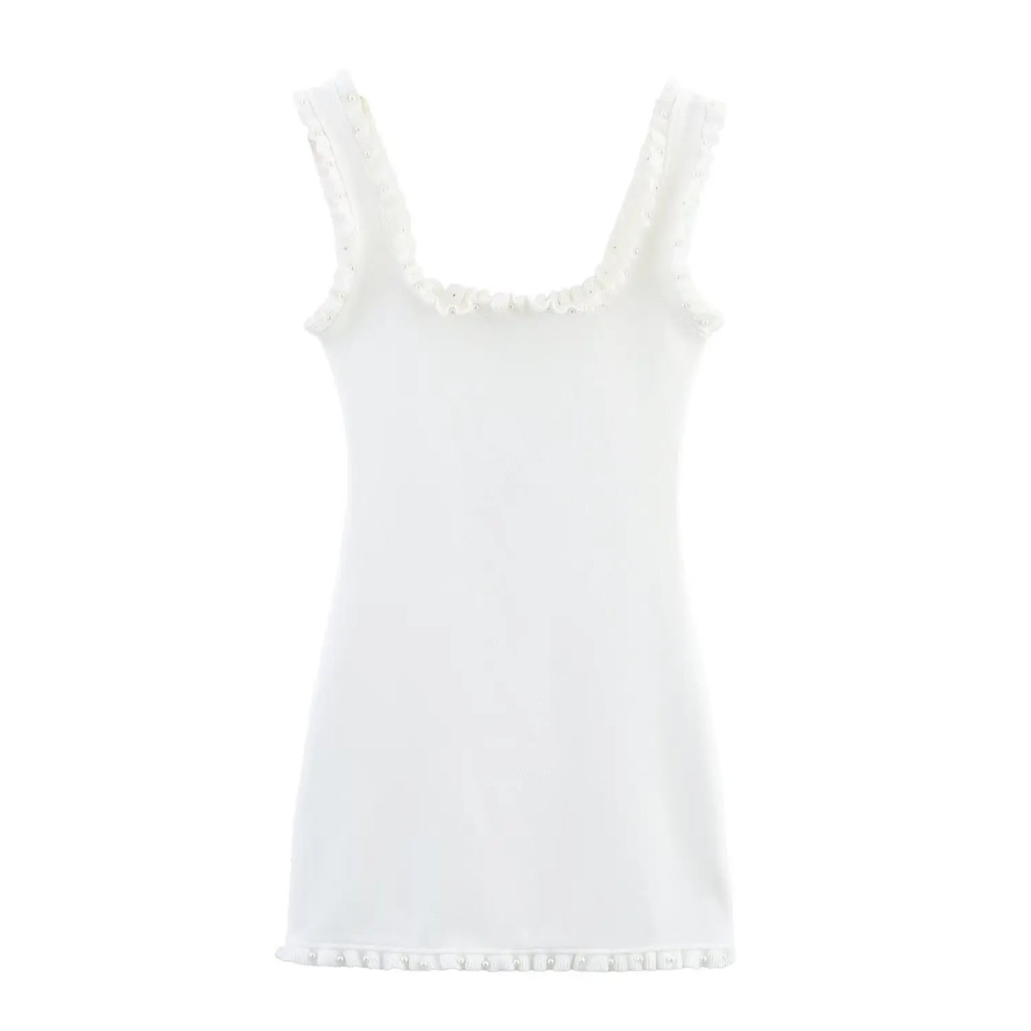 TRAFZA Female Summer Sexy Slim Dress 2 Color Solid Square Collar Sleeveless Backless Flower Decoration Women's Fashion Dresses