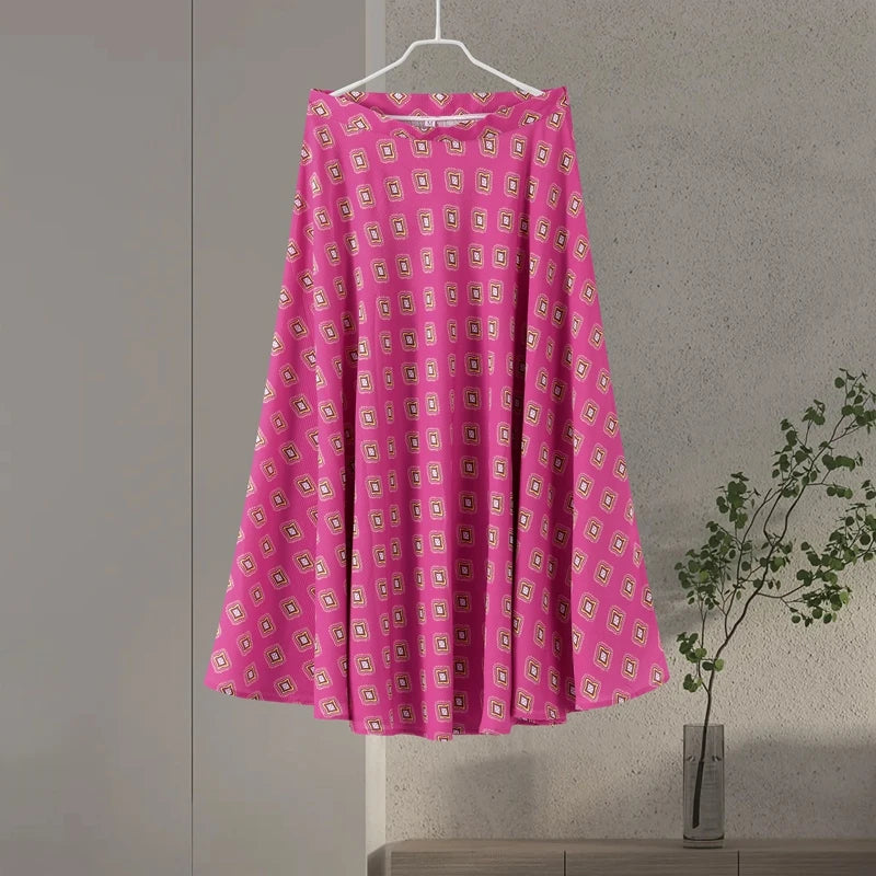 Casual Print Vest Long Skirts Suits Women Loose V Neck Lace Up Wrinkle Sets Female 2025 Summer New Fashion Chic Sets 2 Pieces