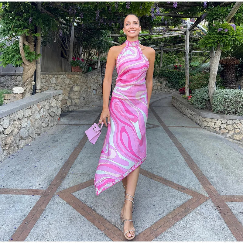 Geometric Print Cape Women's Set Loose Batwing Sleeve Top Flowy Maxi Skirt 2025 Summer Elegant Suit Holiday Fashion Lady Sets