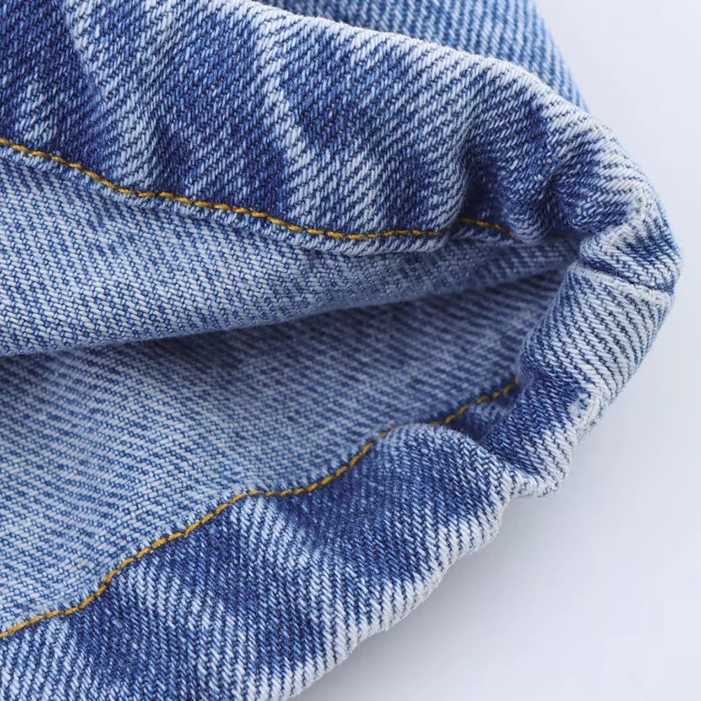 TRAF Women's Short Lapel Denim Shirt + Irregular Fashion Short Skirt Pants Vintage Casual Denim Suit Commuter High Street Suit