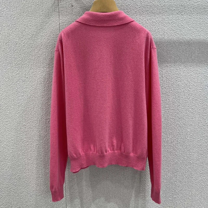 Early Spring Women Argyle Sweater Floral Embroidery Turn-Down Collar Long Sleeve Ladies Preppy Style Pullover 2580631