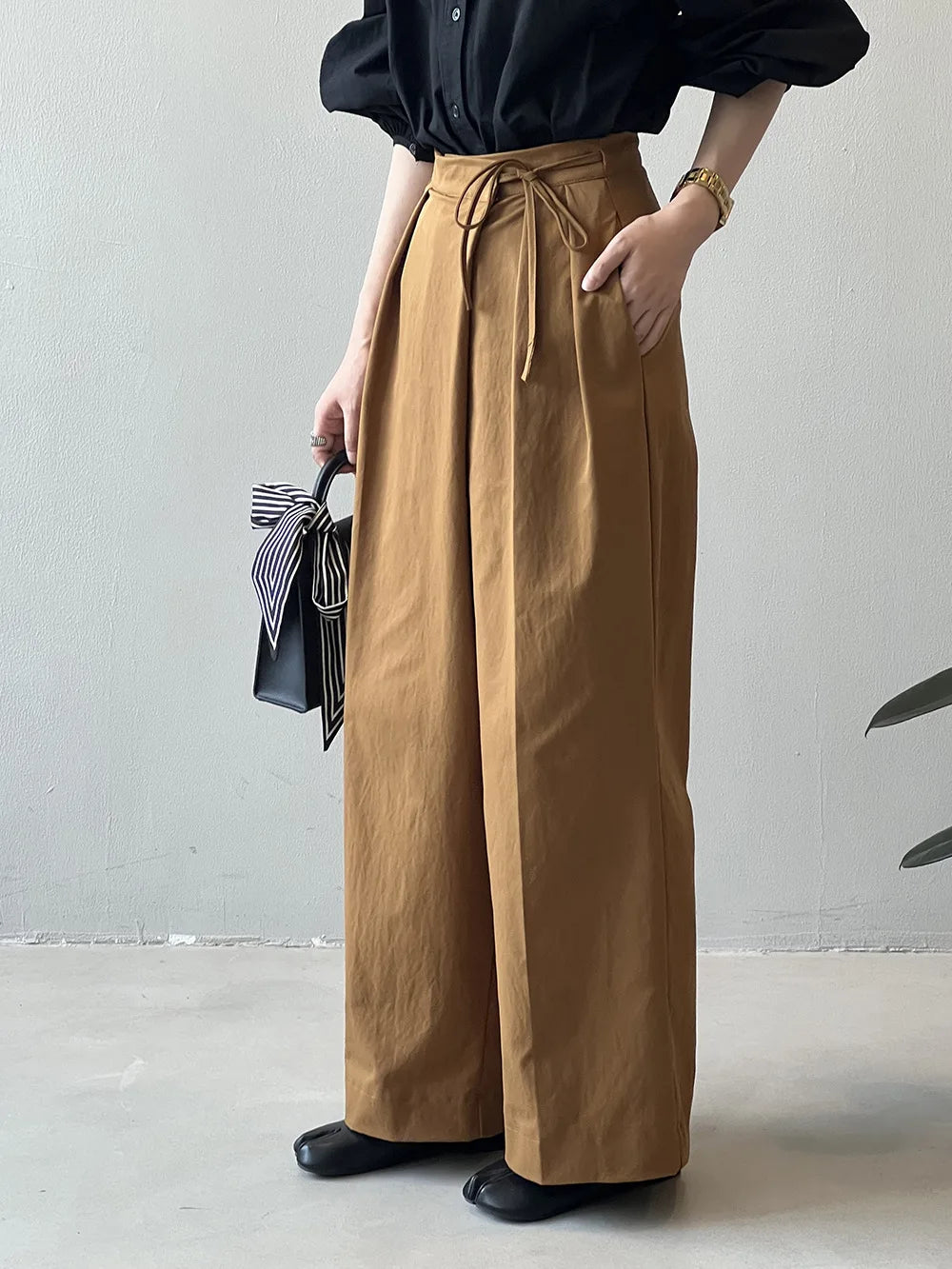 2024 Women Casual Wide Leg High Waist Pants Fashion Clothes Black Brown Pants Female Trousers
