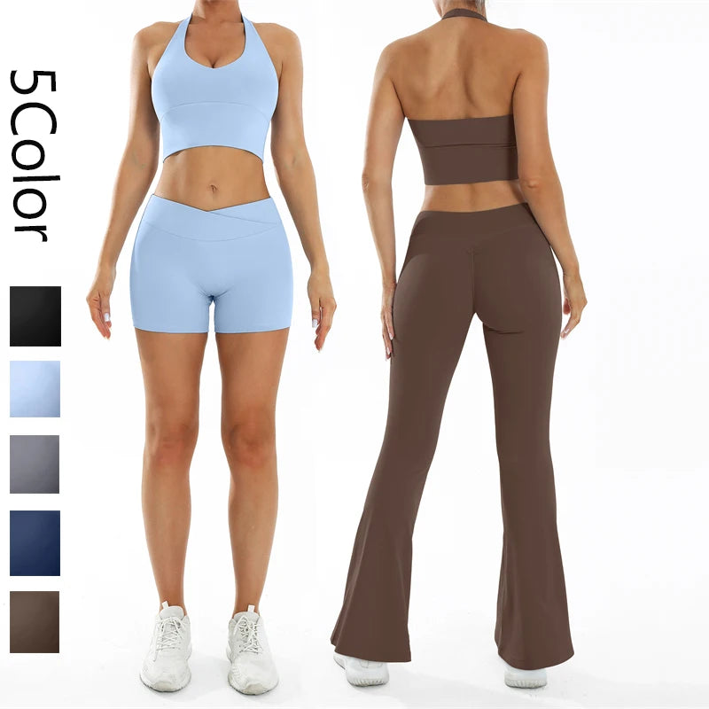 Scrunch Sports Suit Women's Yoga Set Gym Wear Sexy Sports Bras and Flared Leggings Sets Fitness Outfits Female Workout Clothes