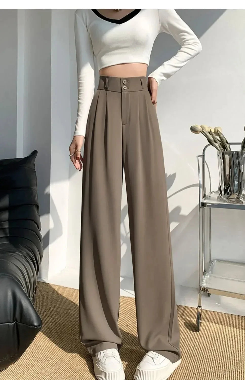 Elegant Wide Leg Pants Women Korean Style High Waist Black Baggy Pants Office Ladies Fashion Loose Suit Trousers Streetwear