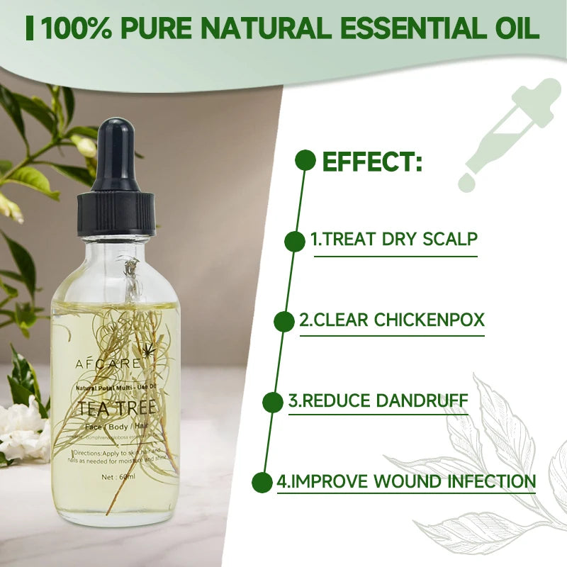 Natural 60ml Tea Tree Versatile Dried Flower Essential Oil  for Skin Care Relaxation Home Add to Diffuser Spary DIY Candle