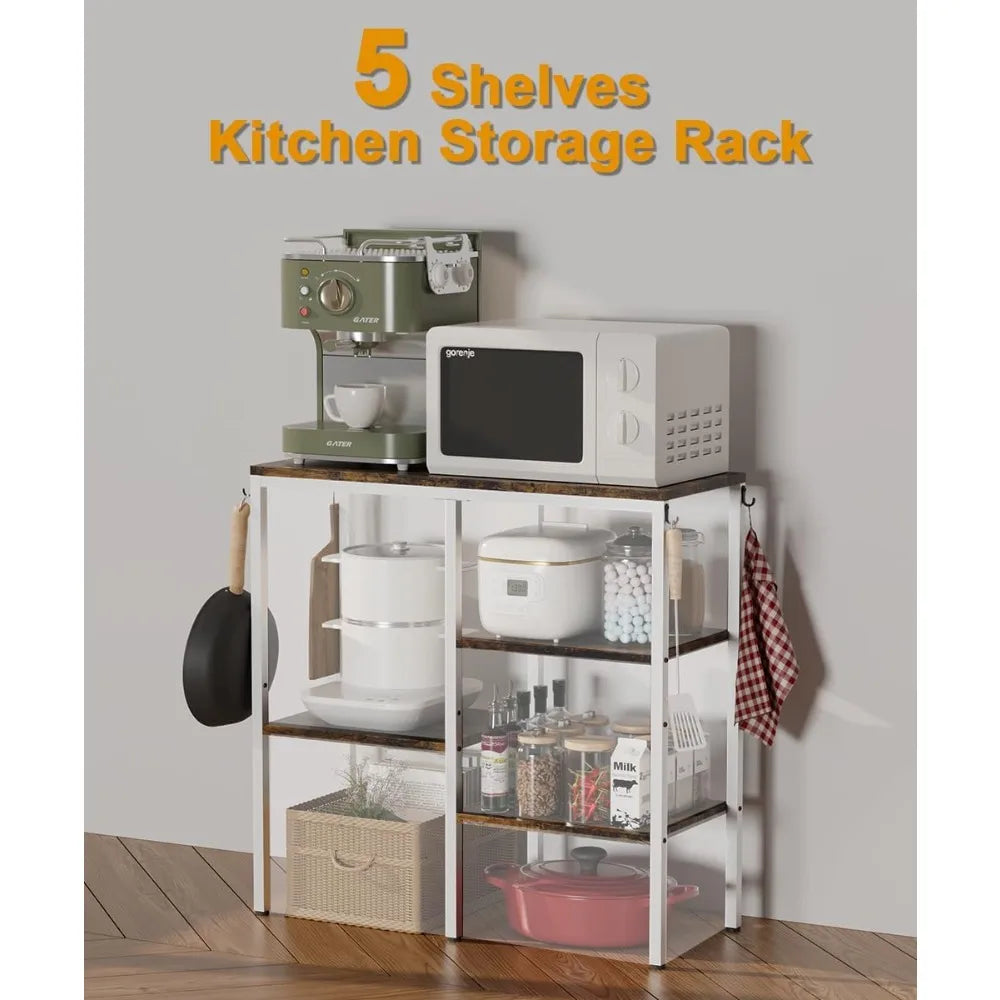 Artibear 4-Tier Kitchen Microwave Oven Stand, Adjustable Coffee Bar Station for Small Appliance, Baker's Rack with 4 Hooks & 5 S