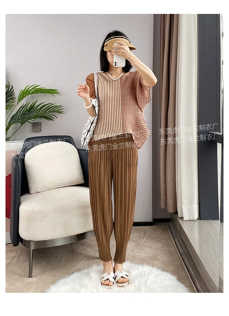 Miyake Life Pleated Pants Loose Harem Pants Women's Summer Thin Fashion Versatile Nine-minute Calf Pants