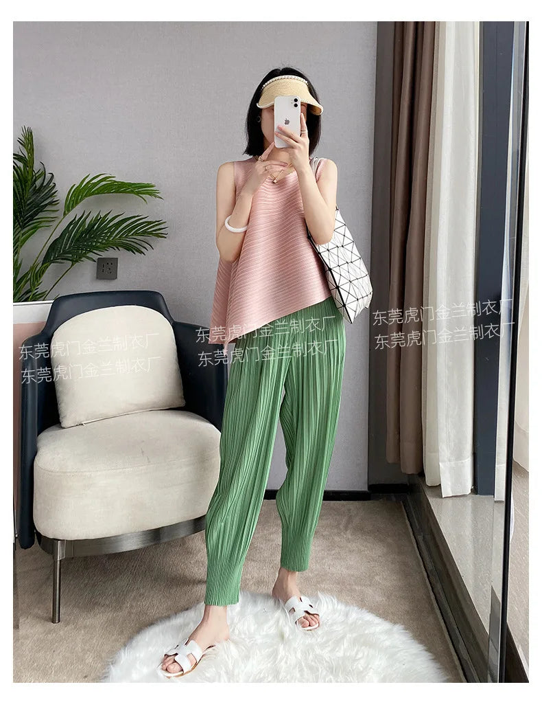 Miyake Life Pleated Pants Loose Harem Pants Women's Summer Thin Fashion Versatile Nine-minute Calf Pants