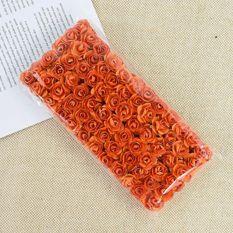144pcs 2cm Artificial Mini Paper Rose Bouquet for Wedding Party Decoration Home DIY Wreath Gifts Scrapbooking Craft Fake Flowers