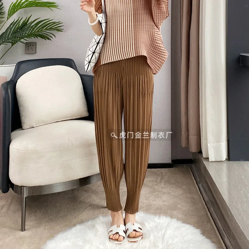 Miyake Life Pleated Pants Loose Harem Pants Women's Summer Thin Fashion Versatile Nine-minute Calf Pants
