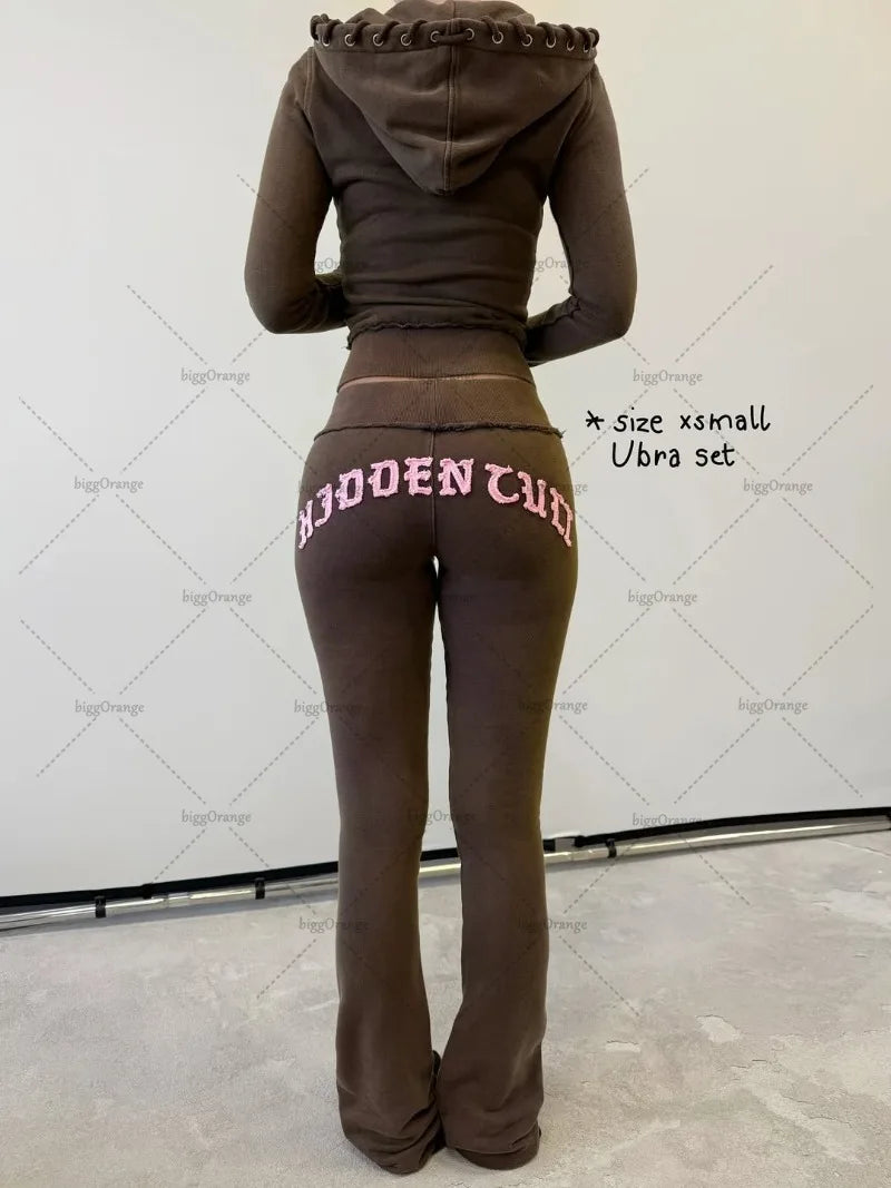 Street European and American Hip-hop Sexy Ladies Suit Letter Embroidery Fashion Harajuku Zipper Hoodie Casual Loose Sports Pants
