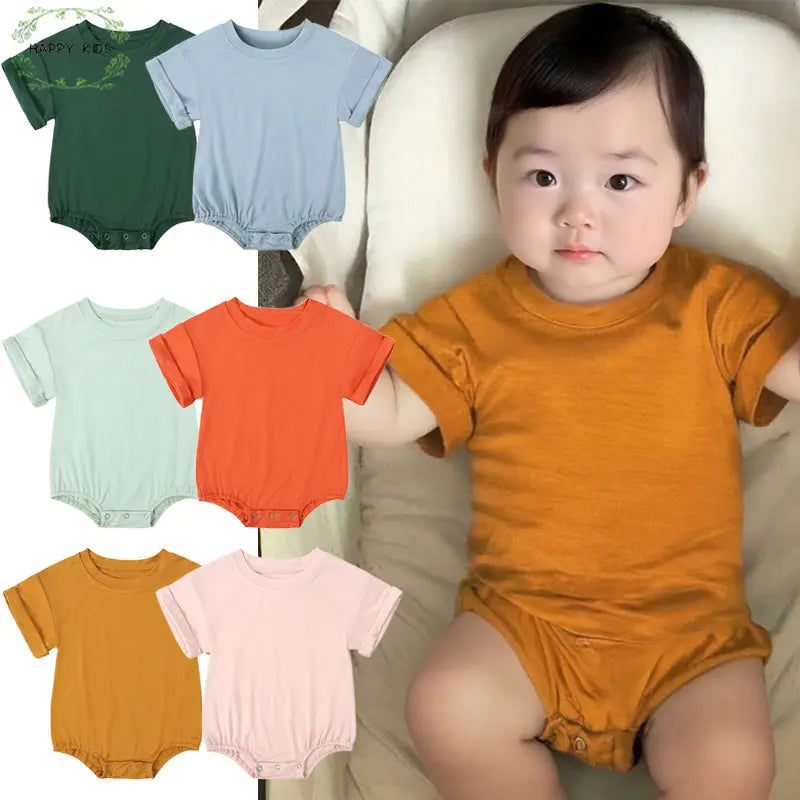 Summer Bamboo Fiber Baby Romper Solid Breathable Onesies 2025 Short Sleeve O-neck For Newborn Bodysuit Infant Jumpsuit Clothes
