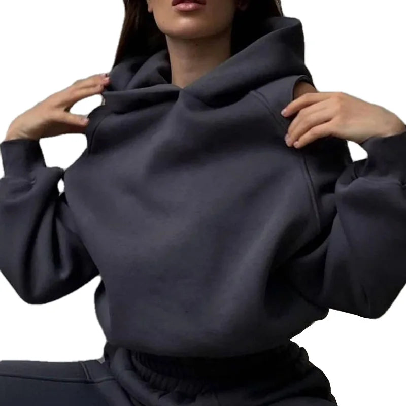 2024 Winter Two Piece Sets Women Tracksuit Oversized Suit Trouser Suits Female Sweatshirt Solid Sports Hoodie Sportswear Autumn