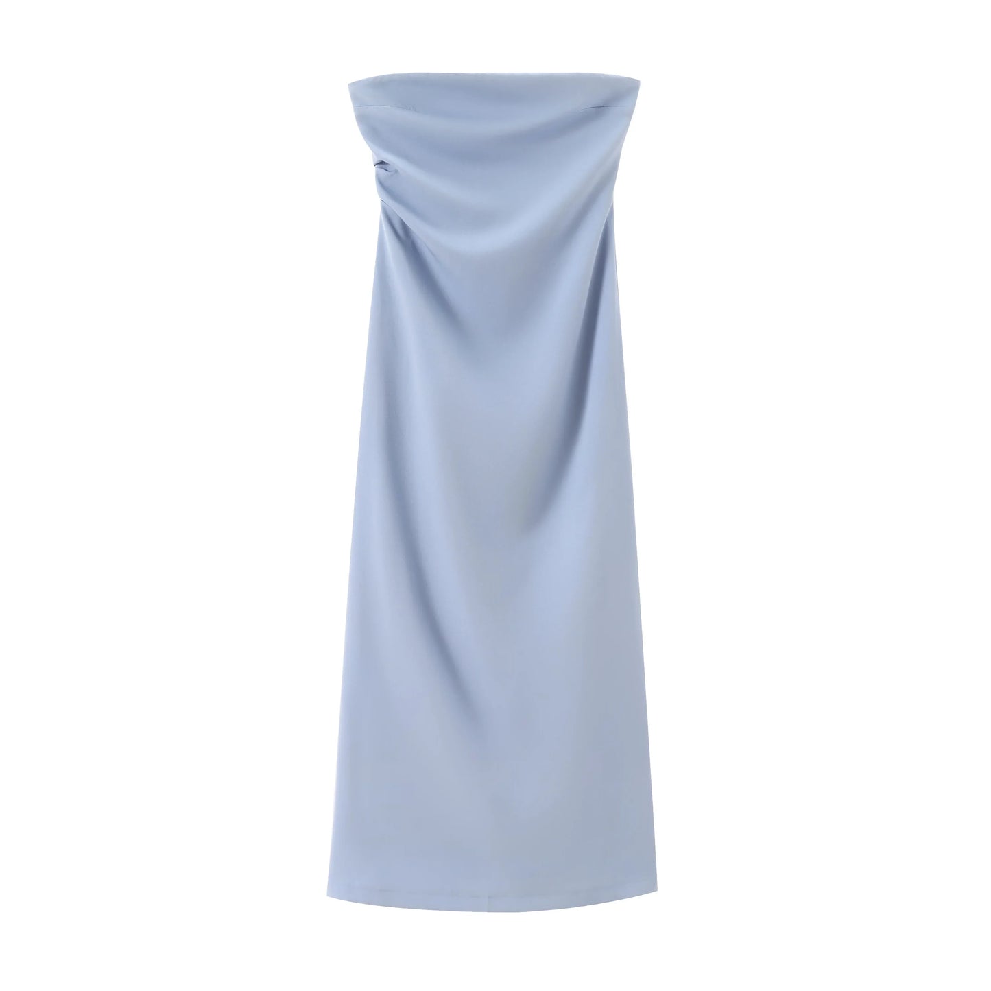 TRAF Women Fashion Summer New Sexy Split Back Zip Pleated Sleeveless Strapless Dress Chic Female French Elegant Evening