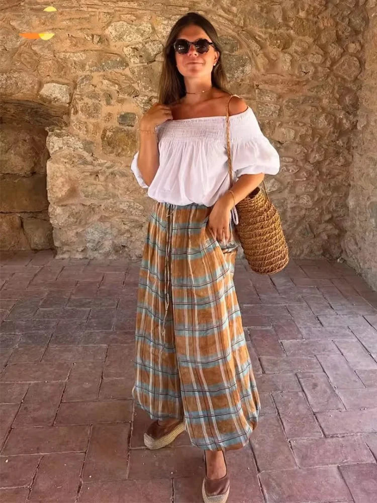 Casual Chic Lantern Pants Women Pants Side Pockets Long Straight Loose Pants Fashion 2025 Autumn Printed Trousers