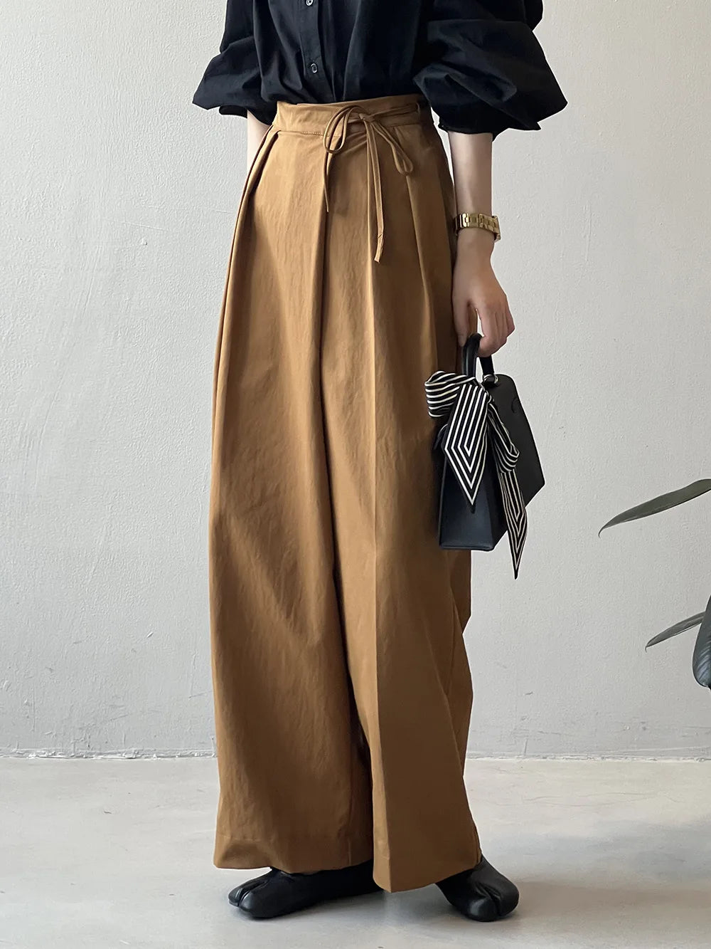 2024 Women Casual Wide Leg High Waist Pants Fashion Clothes Black Brown Pants Female Trousers