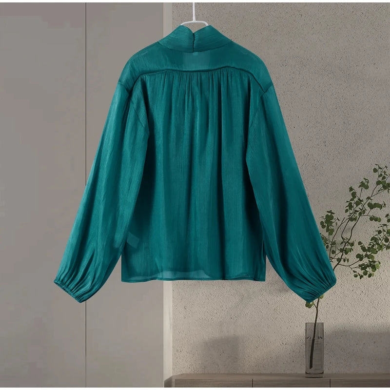 Bow Lace Up Top Pleated Short Skirt Two Piece Sets Casual Fashion Shirt Glitter Blouse High Waist Half Skirts Women's Clothing