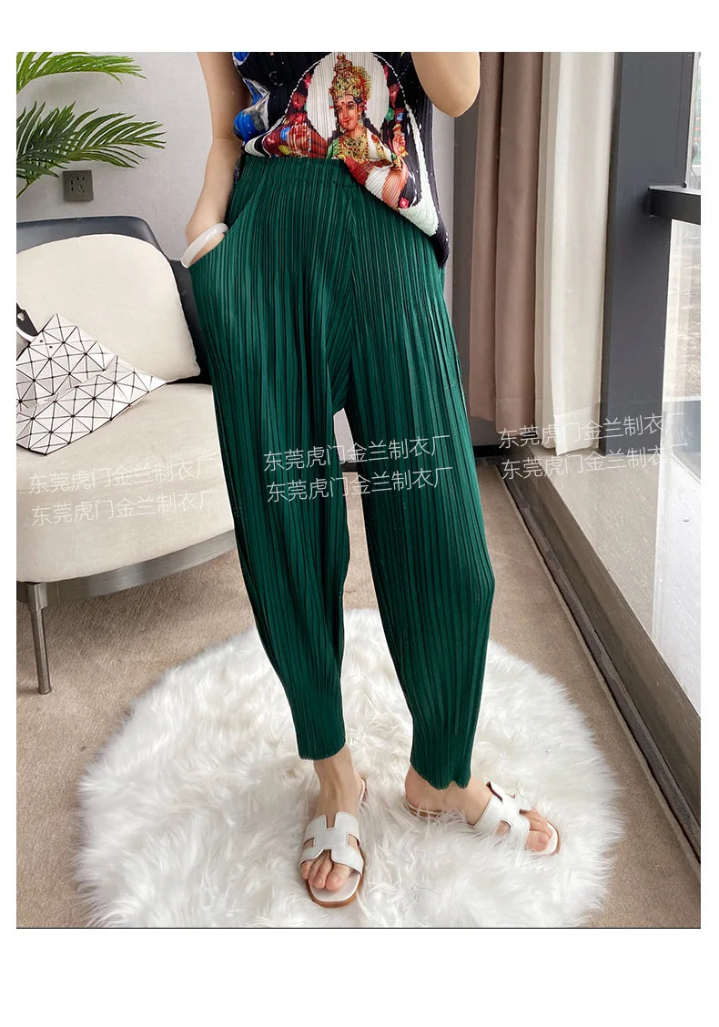 Miyake Life Pleated Pants Loose Harem Pants Women's Summer Thin Fashion Versatile Nine-minute Calf Pants