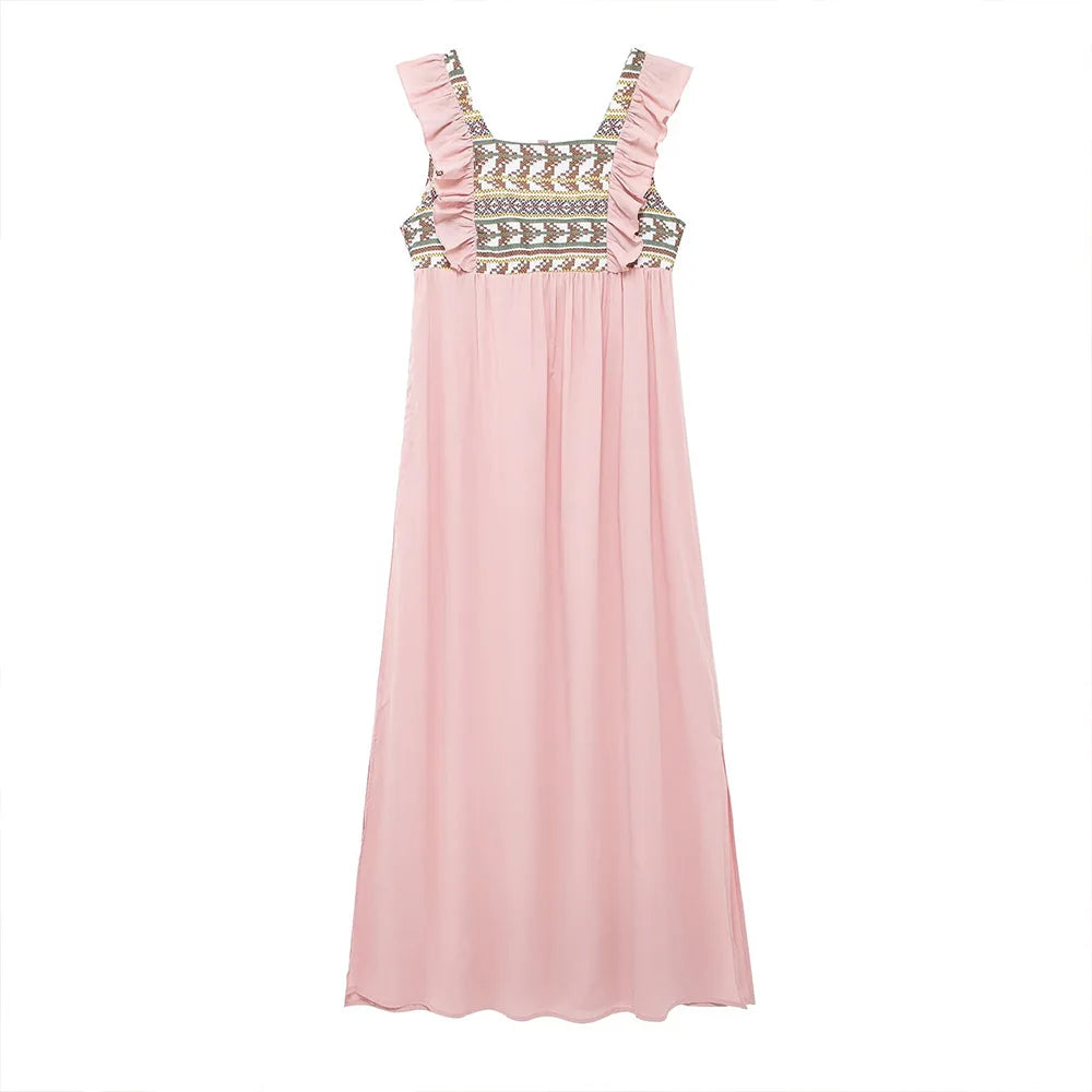 autumn new women's clothing European and American style shoulder strap printed patchwork fashionable dress