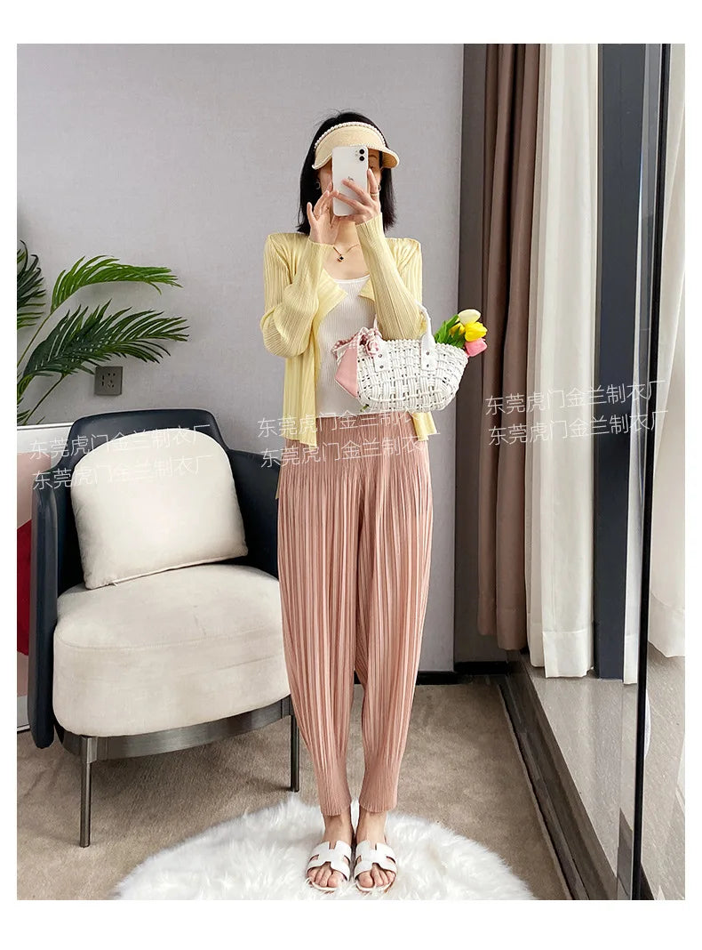 Miyake Life Pleated Pants Loose Harem Pants Women's Summer Thin Fashion Versatile Nine-minute Calf Pants