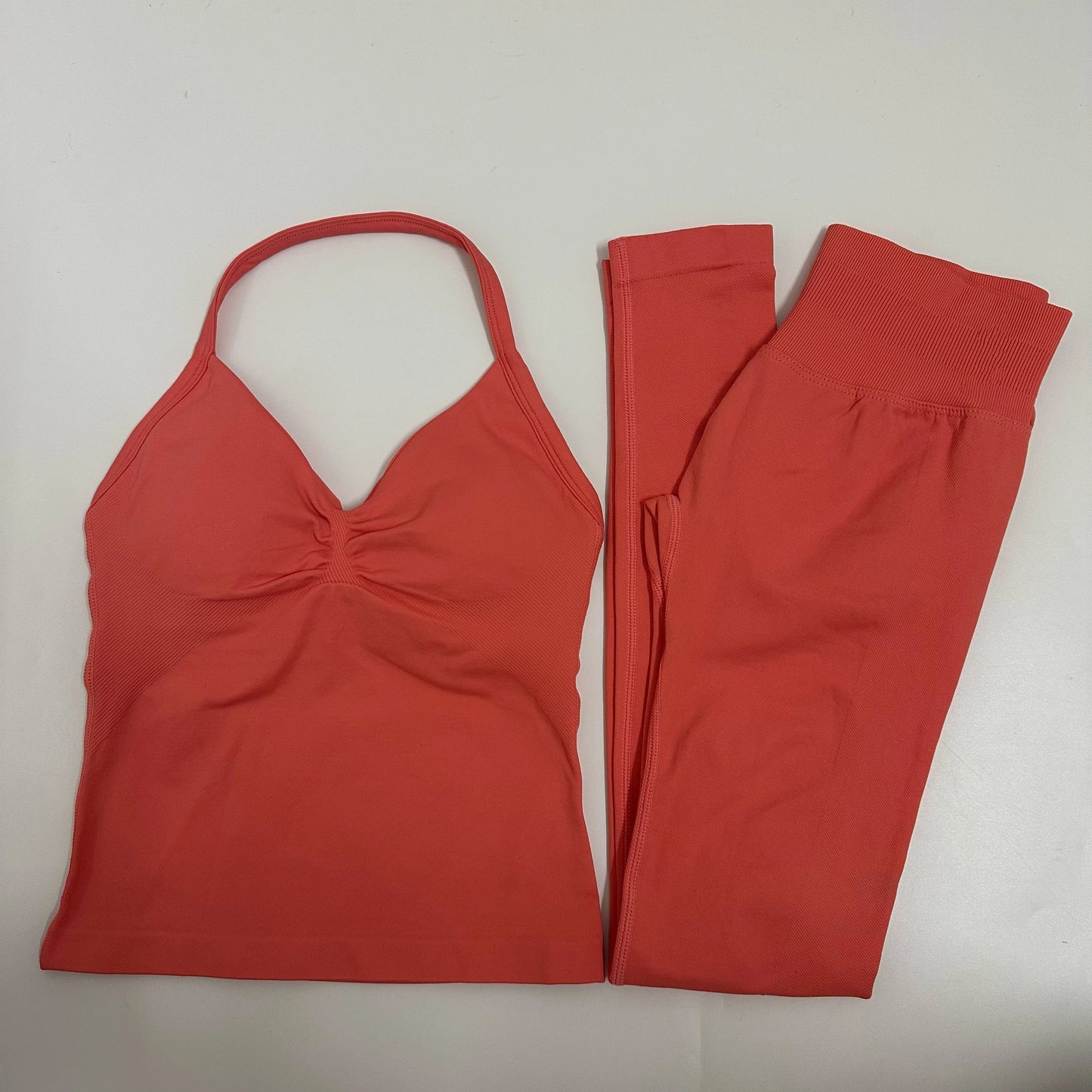 No Logo 2 Pieces Set Yoga Leggings Set Women Backless Tank Tops High Waist Scrunch Gym Suit Fitness Clothes Outfit Yoga Set