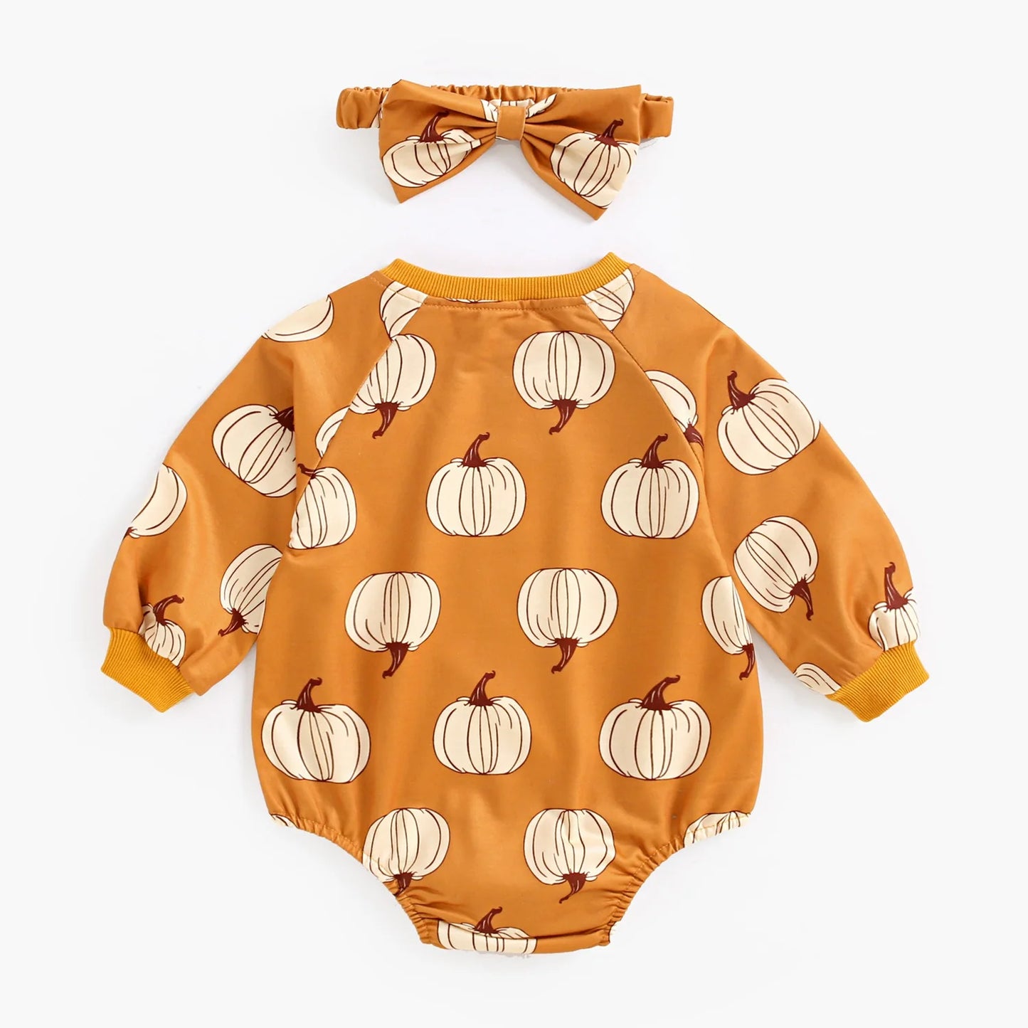 Pumpkin Baby Bodysuits Autumn Infants Cute Onesies Halloween Party Clothing with Headband