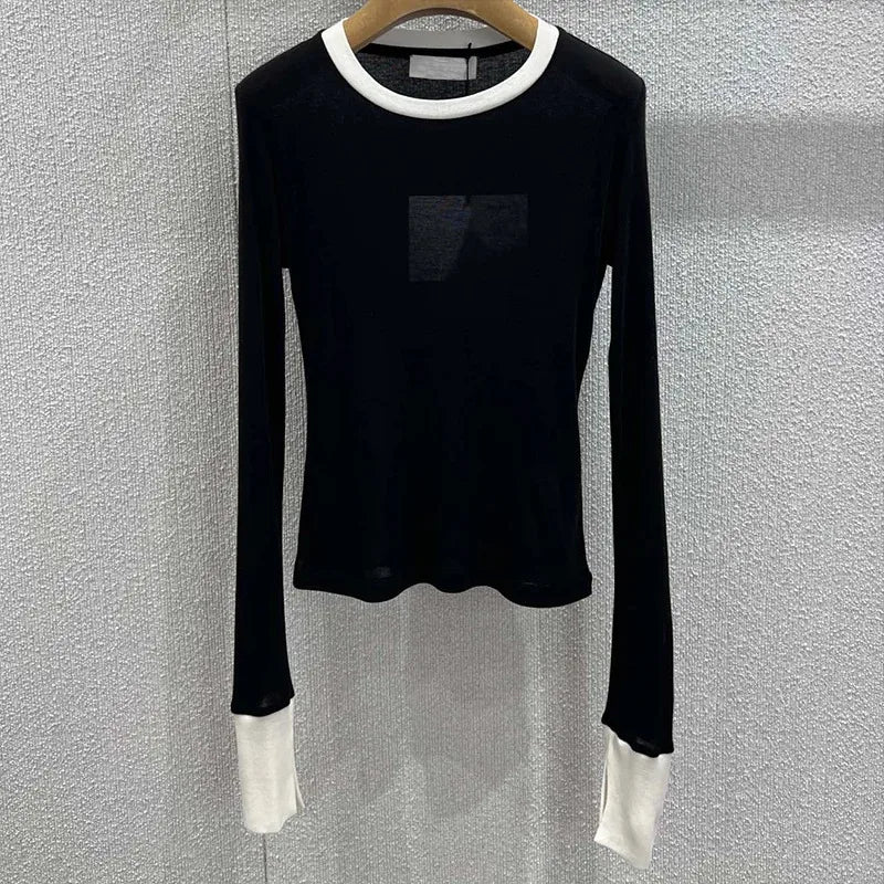 Women Long sleeve T-shirt Premium wool knit tee-slim silhouette, temperature-regulating, pairs with all bottoms 2580649