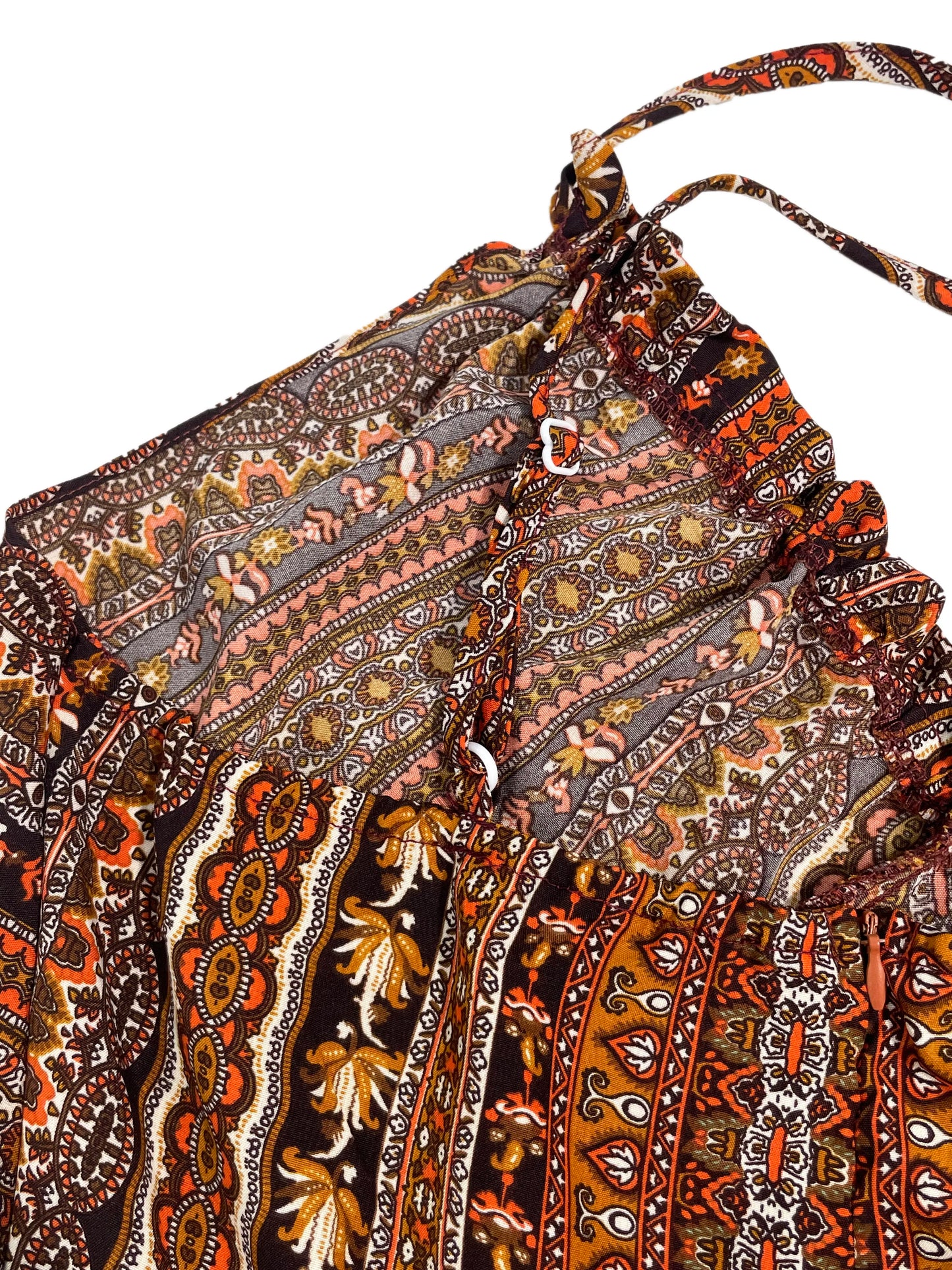 Women's Summer Ethnic Pattern Backless Split Thigh Dress Ladies Summer Clothes Boho Fashion Frill Trim Long Dress for Beach