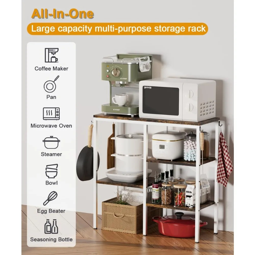 Artibear 4-Tier Kitchen Microwave Oven Stand, Adjustable Coffee Bar Station for Small Appliance, Baker's Rack with 4 Hooks & 5 S