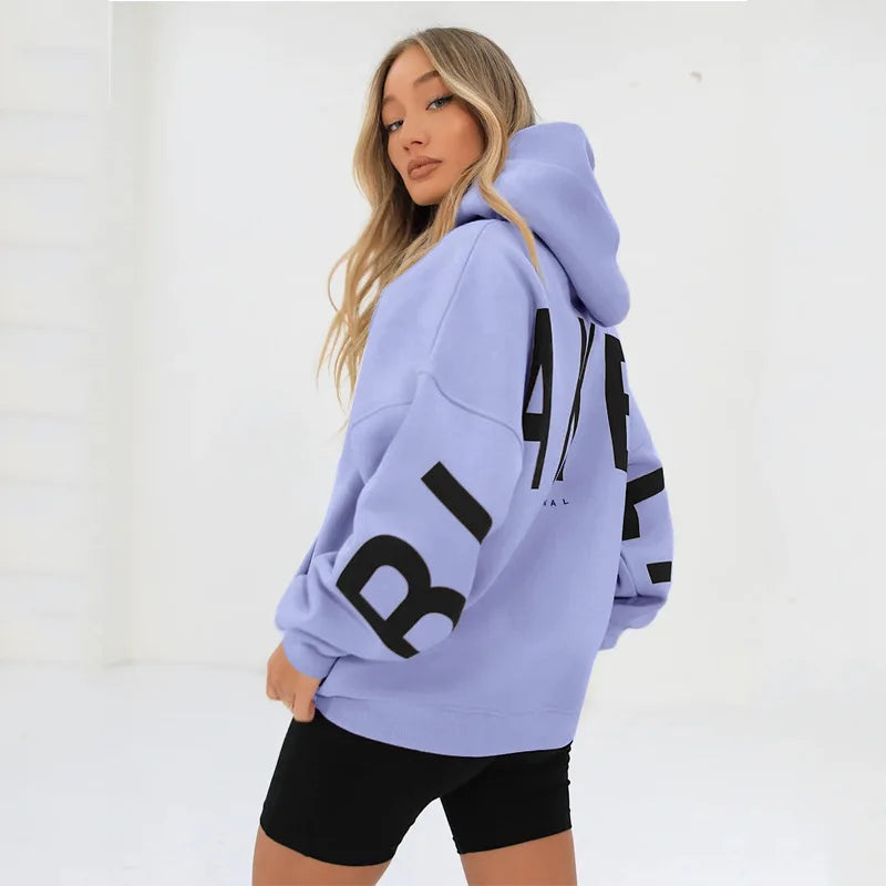 2025 New Women's Hoodie Autumn Winter Fashion Printed Thickened Versatile Long Sleeve Loose Women's Top
