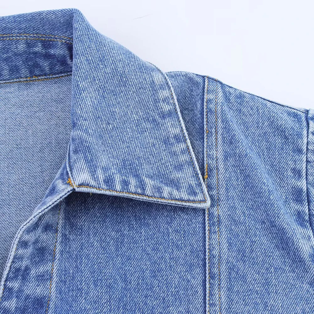 TRAF Women's Short Lapel Denim Shirt + Irregular Fashion Short Skirt Pants Vintage Casual Denim Suit Commuter High Street Suit