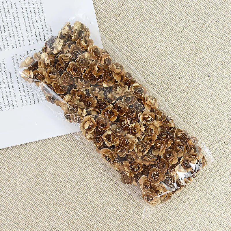 144pcs 2cm Artificial Mini Paper Rose Bouquet for Wedding Party Decoration Home DIY Wreath Gifts Scrapbooking Craft Fake Flowers