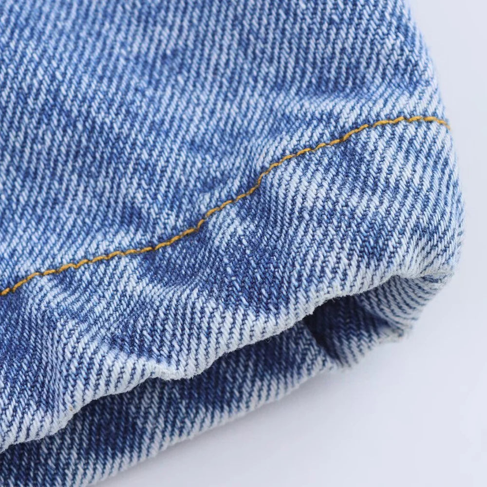 TRAF Women's Short Lapel Denim Shirt + Irregular Fashion Short Skirt Pants Vintage Casual Denim Suit Commuter High Street Suit