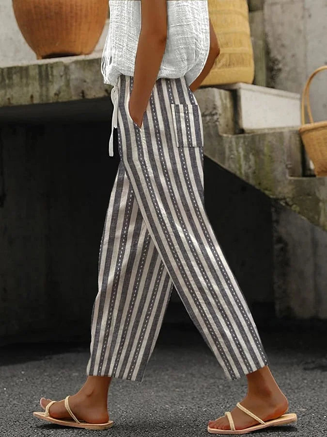 Casual Print Ankle-Length Pants For Women Fashion Mid Waist Straight Pants Lady Holiday Boho Beach Womens Clothing Spring New