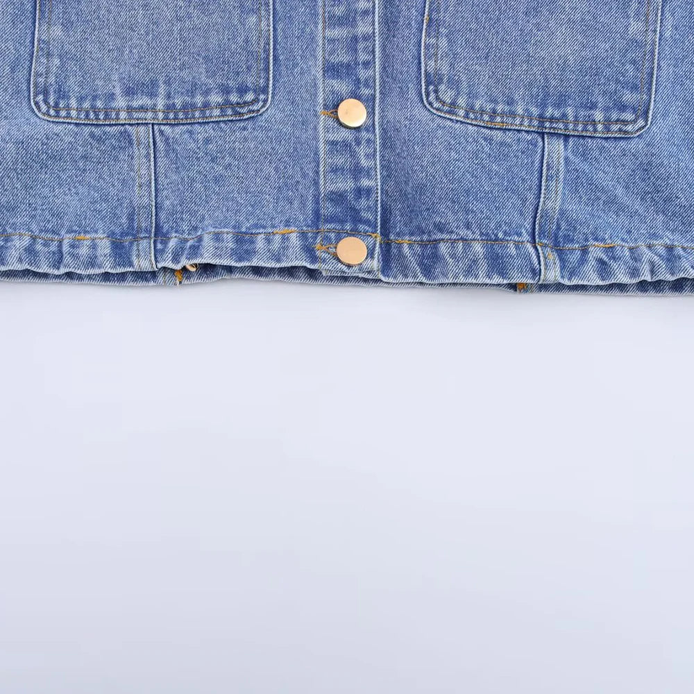 TRAF Women's Short Lapel Denim Shirt + Irregular Fashion Short Skirt Pants Vintage Casual Denim Suit Commuter High Street Suit