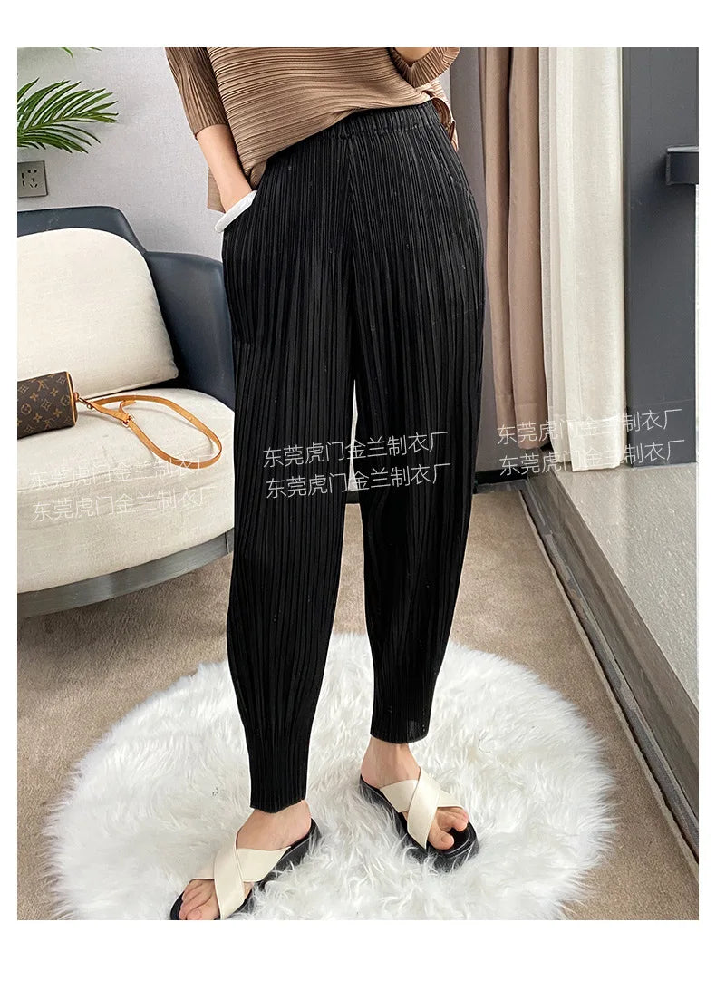 Miyake Life Pleated Pants Loose Harem Pants Women's Summer Thin Fashion Versatile Nine-minute Calf Pants