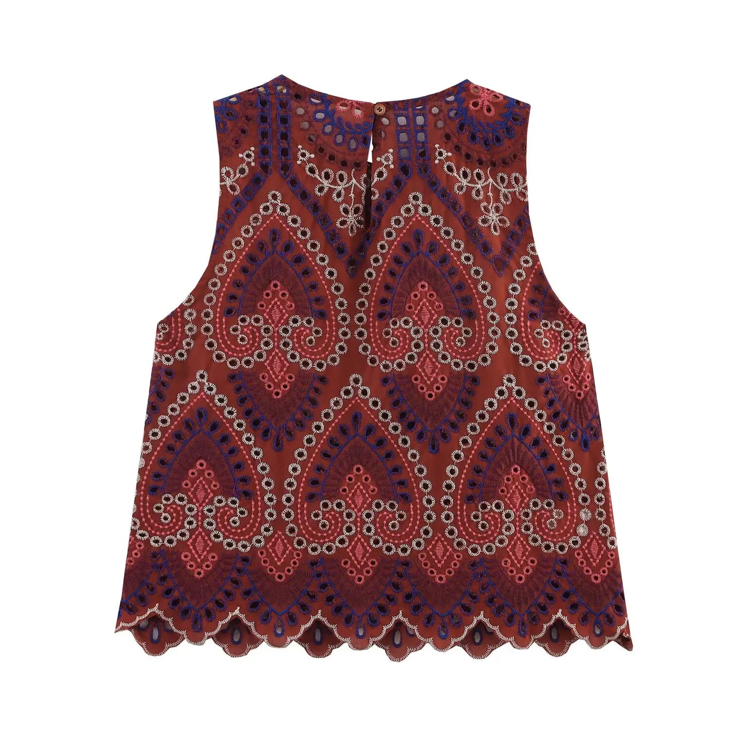 TRAF Women Embroidery Hollow Out Suit 2025 Summer Casual Chic O-Neck Fashion Sleeveless Top Long Skirt Fashion Suit