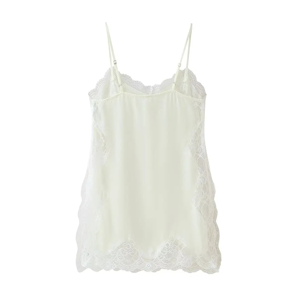 TRAFZA Female Summer New Fashion V-neck Lace Spliced Split Sling Top Women Elegant Sexy Backless Party Style Casual Camisole Top