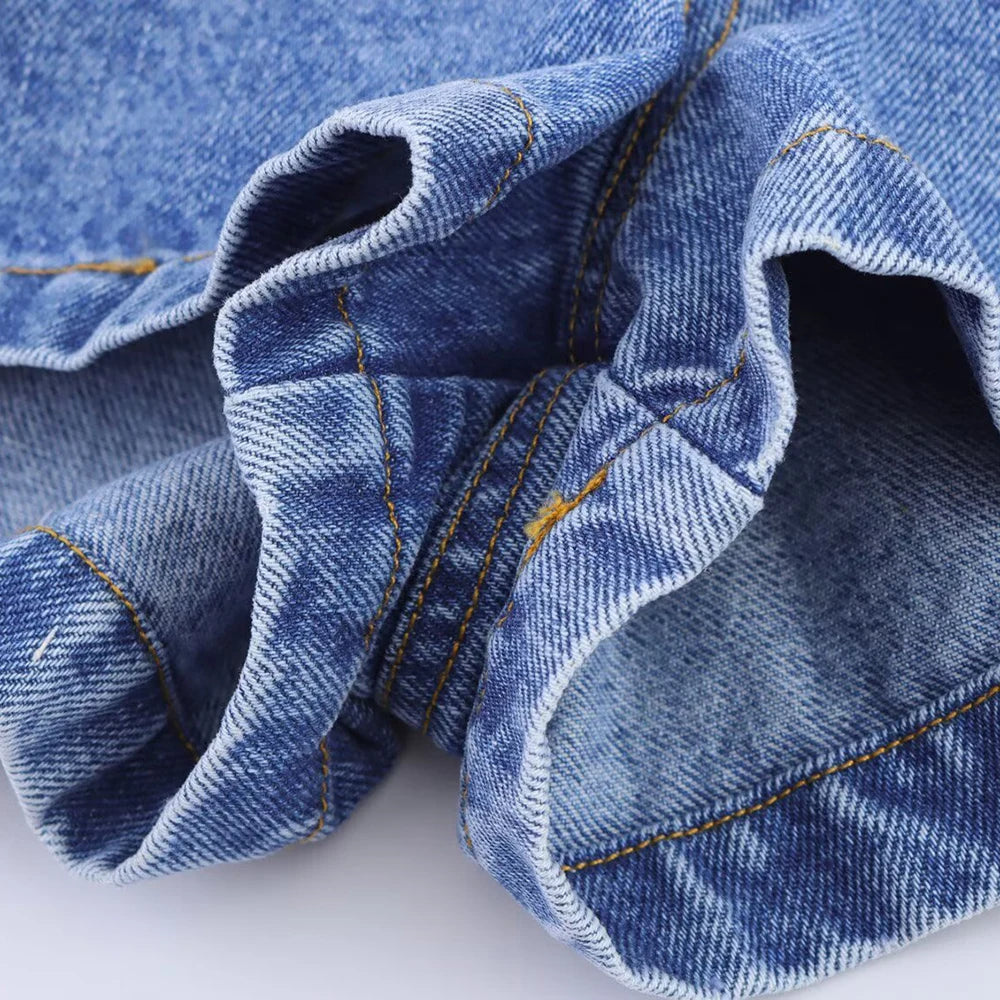 TRAF Women's Short Lapel Denim Shirt + Irregular Fashion Short Skirt Pants Vintage Casual Denim Suit Commuter High Street Suit